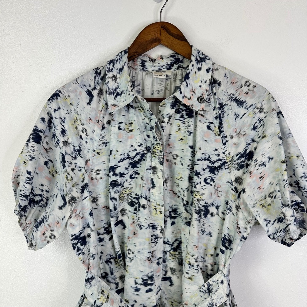 Jason Wu Blurred Poplin Belted Shirt Dress Blue Size 4 - Picture 5 of 9